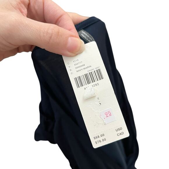 Anthropologie Ruffle Faux Wrap Top XS Navy Blue Cropped Flutter Sleeve Casual - Picture 5 of 9